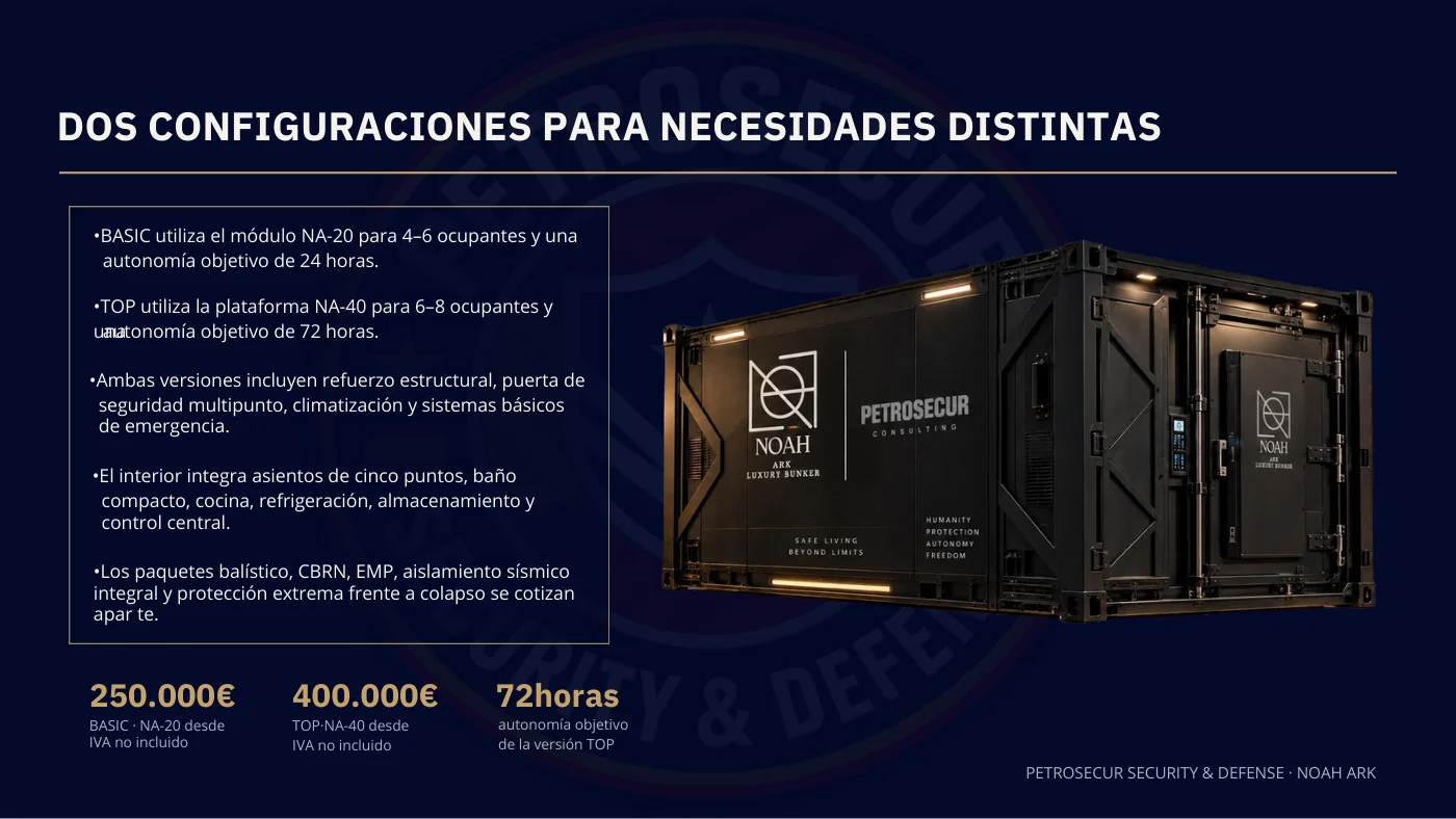 Las dos configuraciones: BASIC NA-20 desde 250.000 € y TOP NA-40 desde 400.000 €, con las 72 horas de autonomía de la TOP.