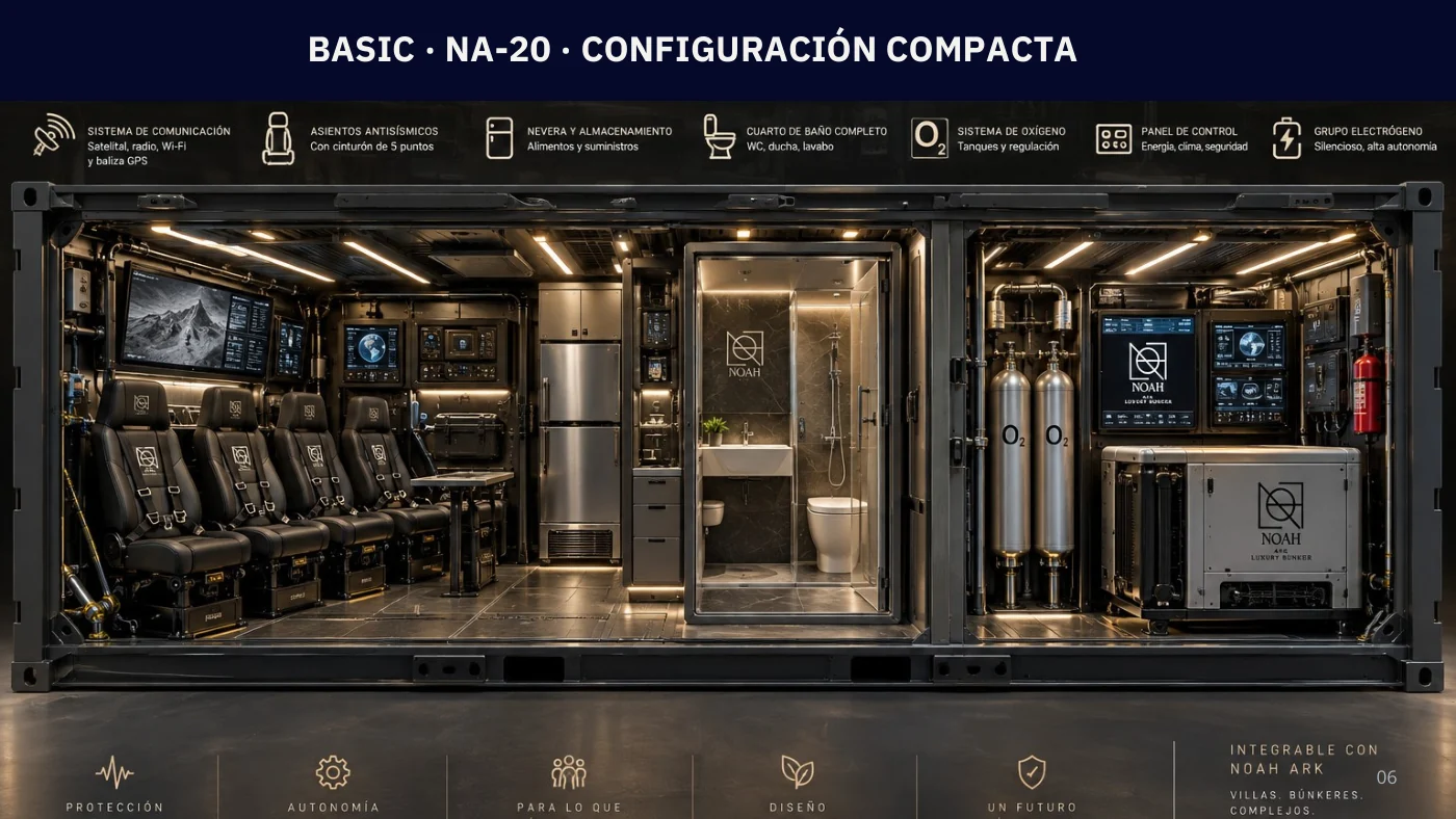 BASIC NA-20, configuración compacta: el interior del módulo de 20 pies de punta a punta.